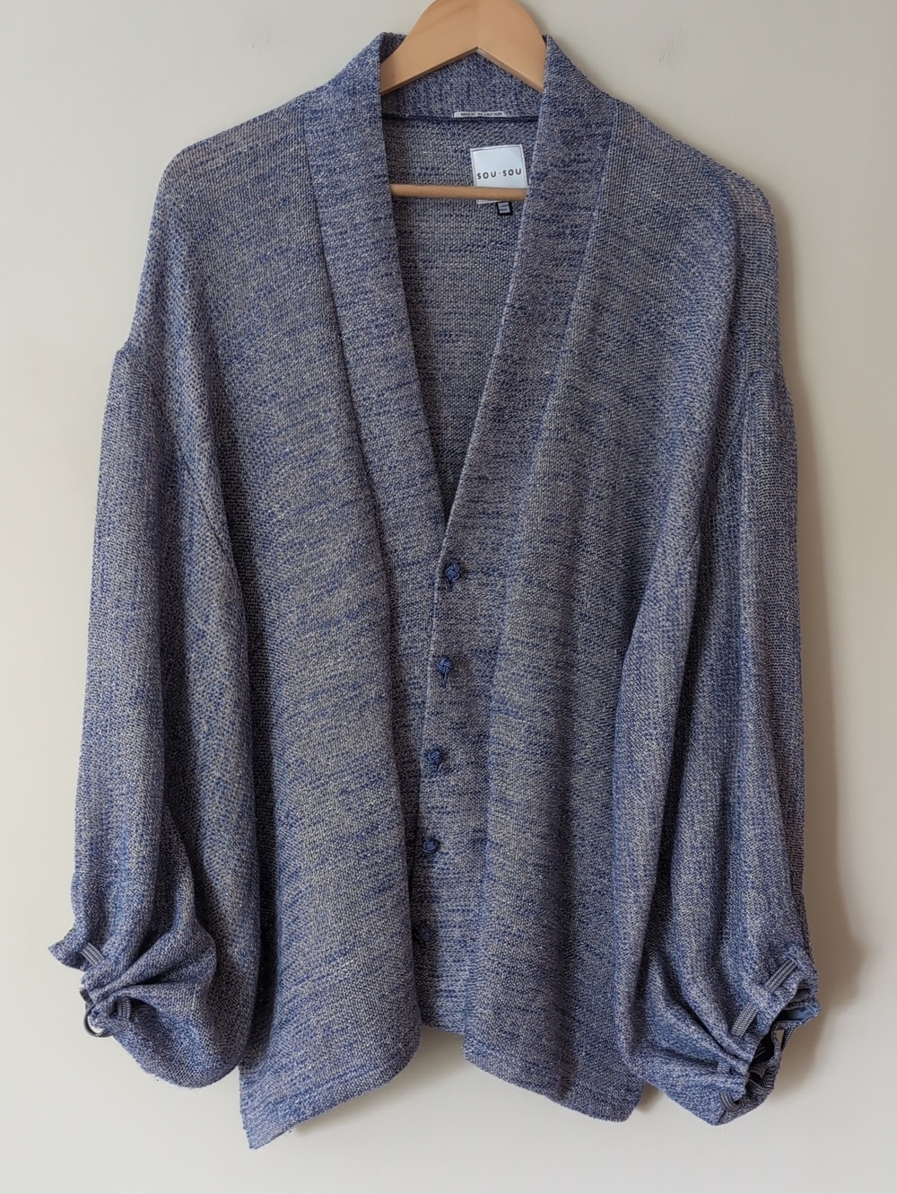 Sou Sou Japan Cotton-linen Blend Fine Patterned Rectangular Sleeve Earl Cardigan